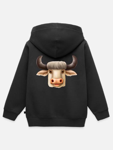Bufalo disegnato carino - Felpa Premium con cappuccio con zip bambino bio - nero