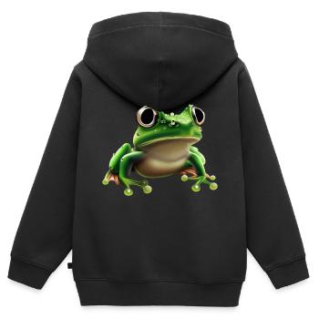 Regenfrosch Wassertropfen Frosch - Kinder Premium Organic Zip Hoodie - Schwarz - Hinten - AI Model Kid Male (0cm)