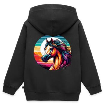 Art du cheval arabe - Sweat Premium à capuche zippé enfant bio - noir - Dos - AI Model Kid Male (0cm)