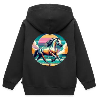 Art du cheval arabe - Sweat Premium à capuche zippé enfant bio - noir - Dos - AI Model Kid Male (0cm)
