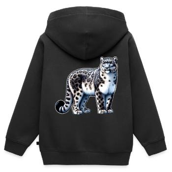 Schneeleopard Leopard Weißer Leopard - Kinder Premium Organic Zip Hoodie - Schwarz - Hinten - AI Model Kid Male (0cm)