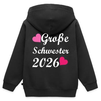 Große Schwester 2026 Wundervolles Herzmotiv - Kinder Premium Organic Zip Hoodie - Schwarz - Hinten - AI Model Kid Male (0cm)