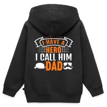 Mon père est mon héros, mon père est mon héros - Sweat Premium à capuche zippé enfant bio - noir - Dos - AI Model Kid Male (0cm)