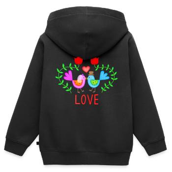 Oiseaux de mariage Thème de mariage Mariage Amour Mariage - Sweat Premium à capuche zippé enfant bio - noir - Dos - AI Model Kid Male (0cm)