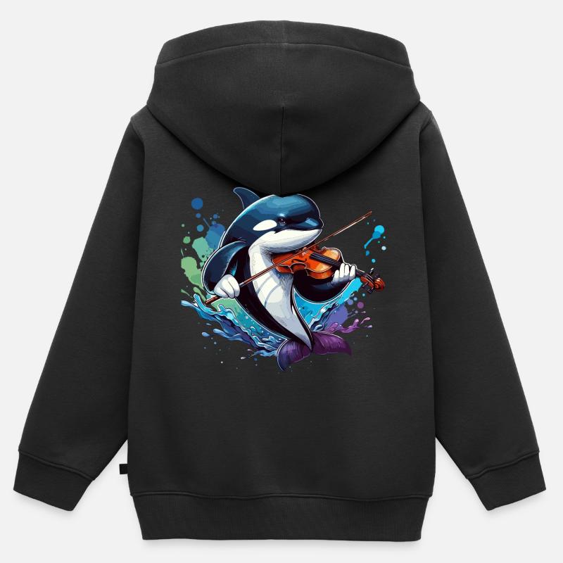 Orque jouant du violon - Sweat Premium à capuche zippé enfant bio - noir