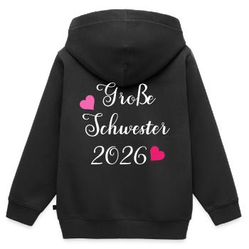 Große Schwester 2026 für werdende große Schwestern - Kinder Premium Organic Zip Hoodie - Schwarz - Hinten - AI Model Kid Male (0cm)