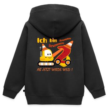 Geburtstag – Ich bin 2 – mit einem süßen Bagger - Kinder Premium Organic Zip Hoodie - Schwarz - Hinten - AI Model Kid Male (0cm)