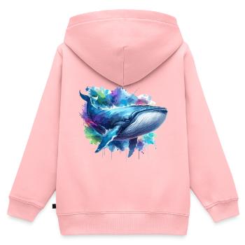Fond coloré de baleine bleue - Sweat Premium à capuche zippé enfant bio - rose - Dos - AI Model Kid Female (0cm)