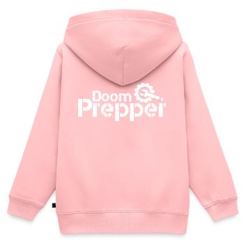 Doom Prepper Artisanat Blanc - Sweat Premium à capuche zippé enfant bio - rose - Dos - AI Model Kid Female (0cm)
