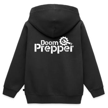 Doom Prepper Artisanat Blanc - Sweat Premium à capuche zippé enfant bio - noir - Dos - AI Model Kid Male (0cm)