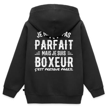 Nicht perfekt, aber Boxer - Kinder Premium Organic Zip Hoodie - Schwarz - Hinten - AI Model Kid Male (0cm)