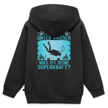 Ich atme unter Wasser Was ist deine Superkraft - Kinder Premium Organic Zip Hoodie - Schwarz - Hinten - AI Model Kid Male (0cm)