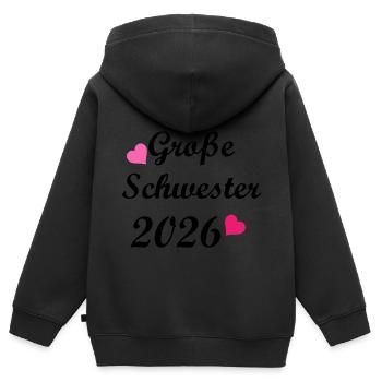 Große Schwester 2026 Herz Motiv - Kinder Premium Organic Zip Hoodie - Schwarz - Hinten - AI Model Kid Male (0cm)