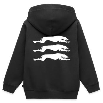 Motif Greyhound - Sweat Premium à capuche zippé enfant bio - noir - Dos - AI Model Kid Male (0cm)