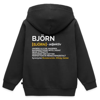 Björn - Kinder Premium Organic Zip Hoodie - Schwarz - Hinten - AI Model Kid Male (0cm)