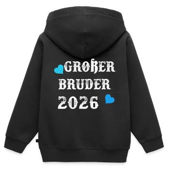 Großer Bruder 2026 Werdender Großer Bruder - Kinder Premium Organic Zip Hoodie - Schwarz - Hinten - AI Model Kid Male (0cm)