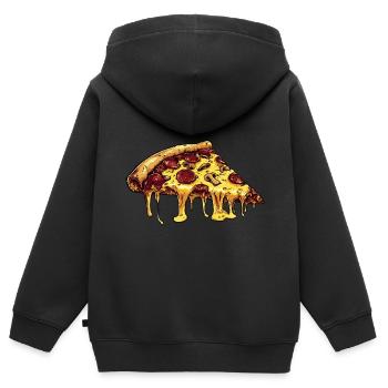 Cartoon Pizza mit Salami, Pilzen und viel Käse - Kinder Premium Organic Zip Hoodie - Schwarz - Hinten - AI Model Kid Male (0cm)