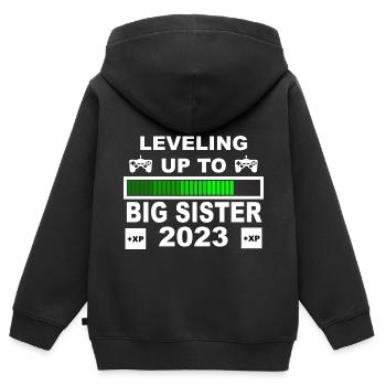 Big Sister 2023, Niveau de jeu supérieur - Sweat Premium à capuche zippé enfant bio - noir - Dos - AI Model Kid Male (0cm)