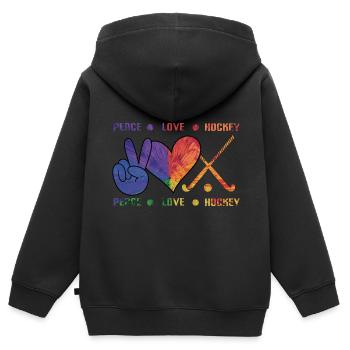 Peace Love Hockey - Kinder Premium Organic Zip Hoodie - Schwarz - Hinten - AI Model Kid Male (0cm)