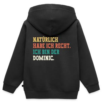 Dominic Lustiger Spruch Vorname Name Dominic - Kinder Premium Organic Zip Hoodie - Schwarz - Hinten - AI Model Kid Male (0cm)