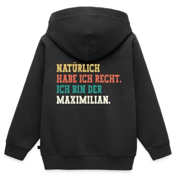 Maximilian Lustiger Spruch Vorname Name Maximilian - Kinder Premium Organic Zip Hoodie - Schwarz - Hinten - AI Model Kid Male (0cm)