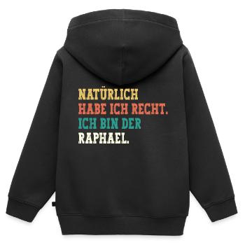 Raphael Lustiger Spruch Vorname Name Raphael - Kinder Premium Organic Zip Hoodie - Schwarz - Hinten - AI Model Kid Male (0cm)