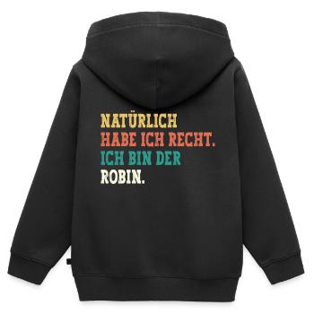 Robin Lustiger Spruch Vorname Name Robin - Kinder Premium Organic Zip Hoodie - Schwarz - Hinten - AI Model Kid Male (0cm)
