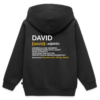 David - Kinder Premium Organic Zip Hoodie - Schwarz - Hinten - AI Model Kid Male (0cm)