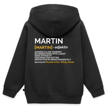 Martin - Kinder Premium Organic Zip Hoodie - Schwarz - Hinten - AI Model Kid Male (0cm)