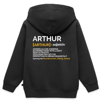 Arthur - Kinder Premium Organic Zip Hoodie - Schwarz - Hinten - AI Model Kid Male (0cm)