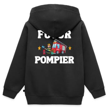Futur Pompier Cadeau Enfant Cadeau Bebe - Sweat Premium à capuche zippé enfant bio - noir - Dos - AI Model Kid Male (0cm)