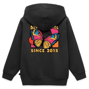 Always Cool Since 2015. Schmetterling - Kinder Premium Organic Zip Hoodie - Schwarz - Hinten - AI Model Kid Male (0cm)