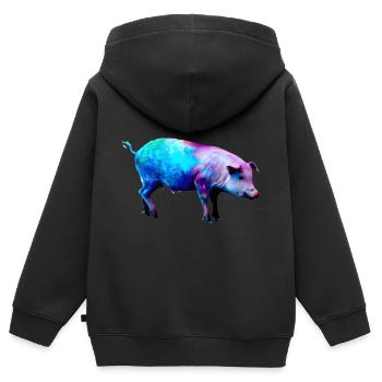 Farbenfrohes Schwein - Kinder Premium Organic Zip Hoodie - Schwarz - Hinten - AI Model Kid Male (0cm)