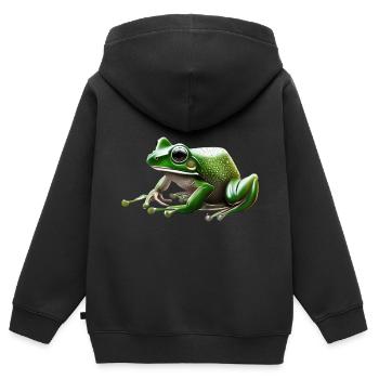 Regenfrosch Wassertropfen Frosch - Kinder Premium Organic Zip Hoodie - Schwarz - Hinten - AI Model Kid Male (0cm)