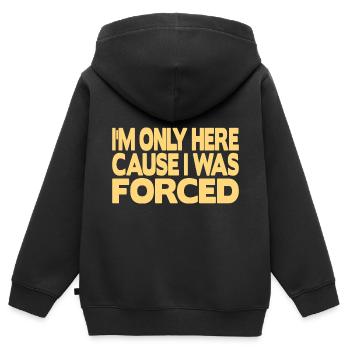Ich bin nur hier weil ich gezwungen wurde - Kinder Premium Organic Zip Hoodie - Schwarz - Hinten - AI Model Kid Male (0cm)