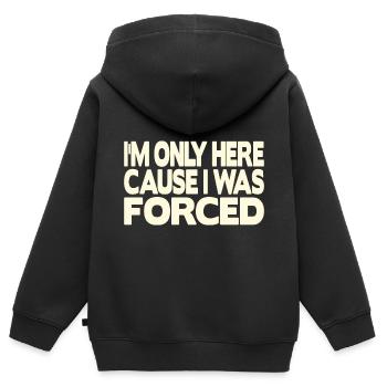 Ich bin nur hier weil ich gezwungen wurde - Kinder Premium Organic Zip Hoodie - Schwarz - Hinten - AI Model Kid Male (0cm)
