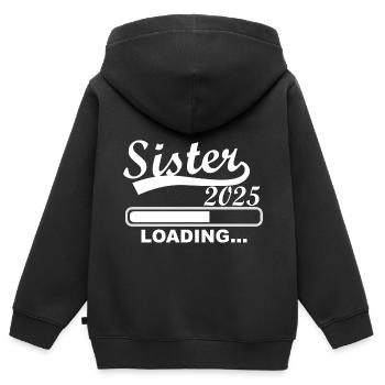 Schwester 2025 loading, 2025 große Schwester - Kinder Premium Organic Zip Hoodie - Schwarz - Hinten - AI Model Kid Male (0cm)