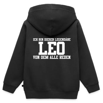 Leo Name Design - Kinder Premium Organic Zip Hoodie - Schwarz - Hinten - AI Model Kid Male (0cm)