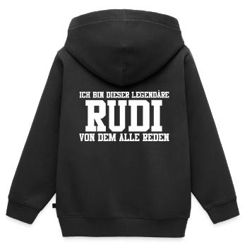 Rudi Name Design - Kinder Premium Organic Zip Hoodie - Schwarz - Hinten - AI Model Kid Male (0cm)