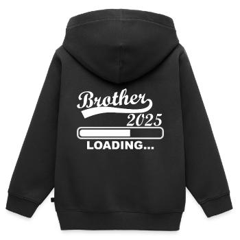 Großer Bruder 2025 loading, 2025 Großer Bruder - Kinder Premium Organic Zip Hoodie - Schwarz - Hinten - AI Model Kid Male (0cm)