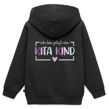 Je suis maintenant un enfant de la garderie 2025 Kita Start - Sweat Premium à capuche zippé enfant bio - noir - Dos - AI Model Kid Male (0cm)