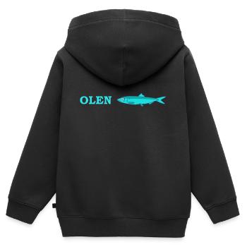 Je suis hareng. - Sweat Premium à capuche zippé enfant bio - noir - Dos - AI Model Kid Male (0cm)
