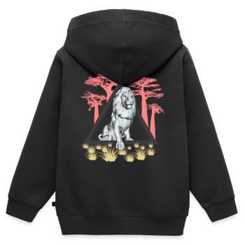 Löwe mit Mähne als Jäger in Afrika - Kinder Premium Organic Zip Hoodie - Schwarz - Hinten - AI Model Kid Male (0cm)