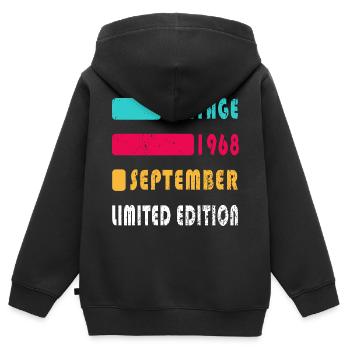septembre 1968 Anniversaire septembre 1968 septembre - Sweat Premium à capuche zippé enfant bio - noir - Dos - AI Model Kid Male (0cm)