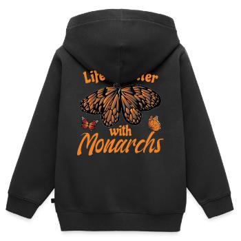 Citation mignon monarque papillon - Sweat Premium à capuche zippé enfant bio - noir - Dos - AI Model Kid Male (0cm)