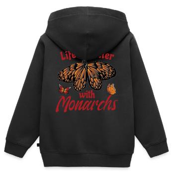 Das Leben ist besser mit Monarchen - Kinder Premium Organic Zip Hoodie - Schwarz - Hinten - AI Model Kid Male (0cm)