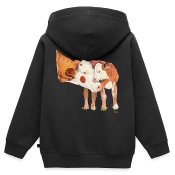 Kuh mit Kalb - Kinder Premium Organic Zip Hoodie - Schwarz - Hinten - AI Model Kid Male (0cm)