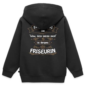 Friseurin/Frisörin ist unschalgbar! - Kinder Premium Organic Zip Hoodie - Schwarz - Hinten - AI Model Kid Male (0cm)