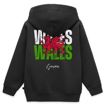 Flagge von Wales, walisischer Stolz - Kinder Premium Organic Zip Hoodie - Schwarz - Hinten - AI Model Kid Male (0cm)