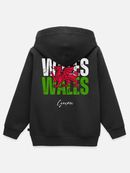 Flag of Wales, Welsh pride - Kids Premium Organic Zip-up Hoodie - black
